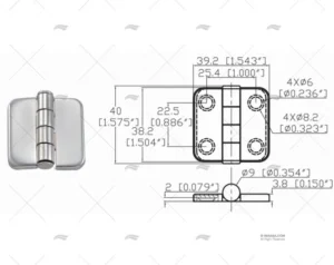 BISAGRA C/TAPA 38.2 X 39.2 mm INOX 316 MARINE TOWN BISAGRA C/TAPA 38.2 X 39.2 mm INOX 316 MARINE TOWN