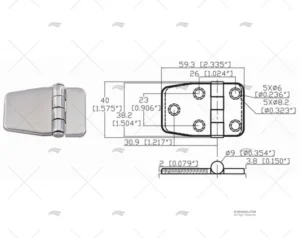 BISAGRA C/TAPA 38.2 X 59.3 mm INOX 316 MARINE TOWN BISAGRA C/TAPA 38.2 X 59.3 mm INOX 316 MARINE TOWN