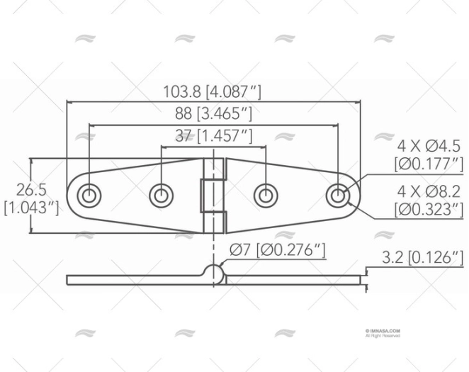 BISAGRA FUNDICION INOX SS316 26,5 X 103, MARINE TOWN - Imagen 2
