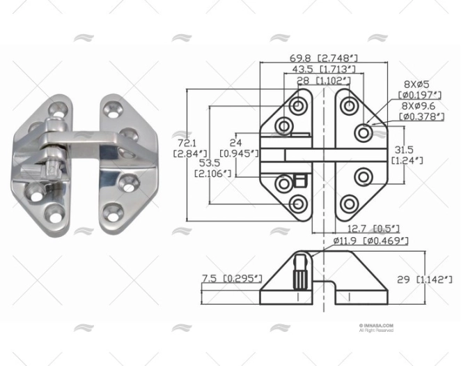 BISAGRA W/PIN 72 X 69.8mm INOX 316 MARINE TOWN BISAGRA W/PIN 72 X 69.8mm INOX 316 MARINE TOWN