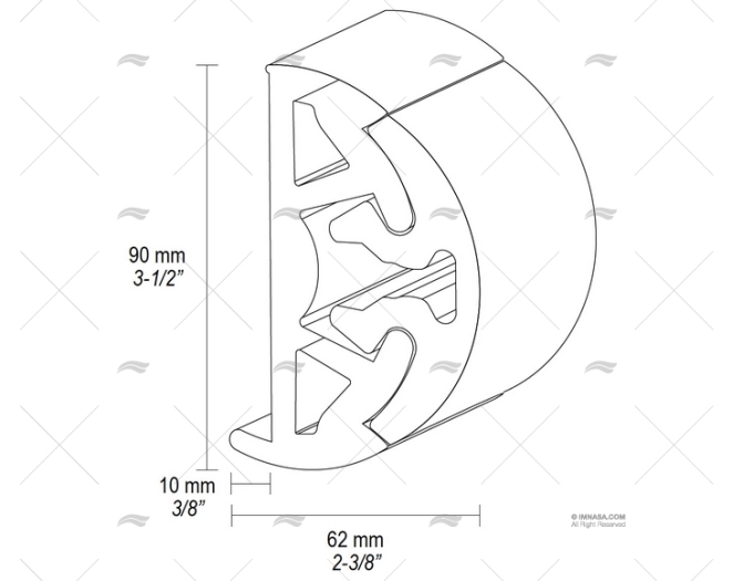 PERFIL PVC BINO H 90 C/DIENTE NEGRO 12m TESSILMARE - Imagen 2
